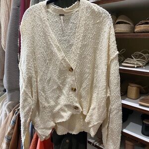 Free People Textured Cream Cardigan